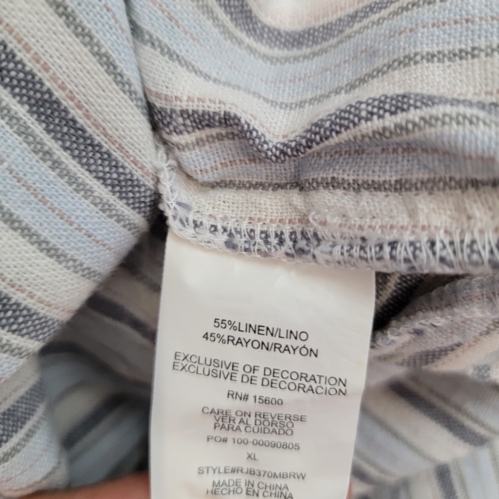 Linen Blue and White Striped Pants Elastic Waistband Lagenlook Size XL Resort - Picture 4 of 7